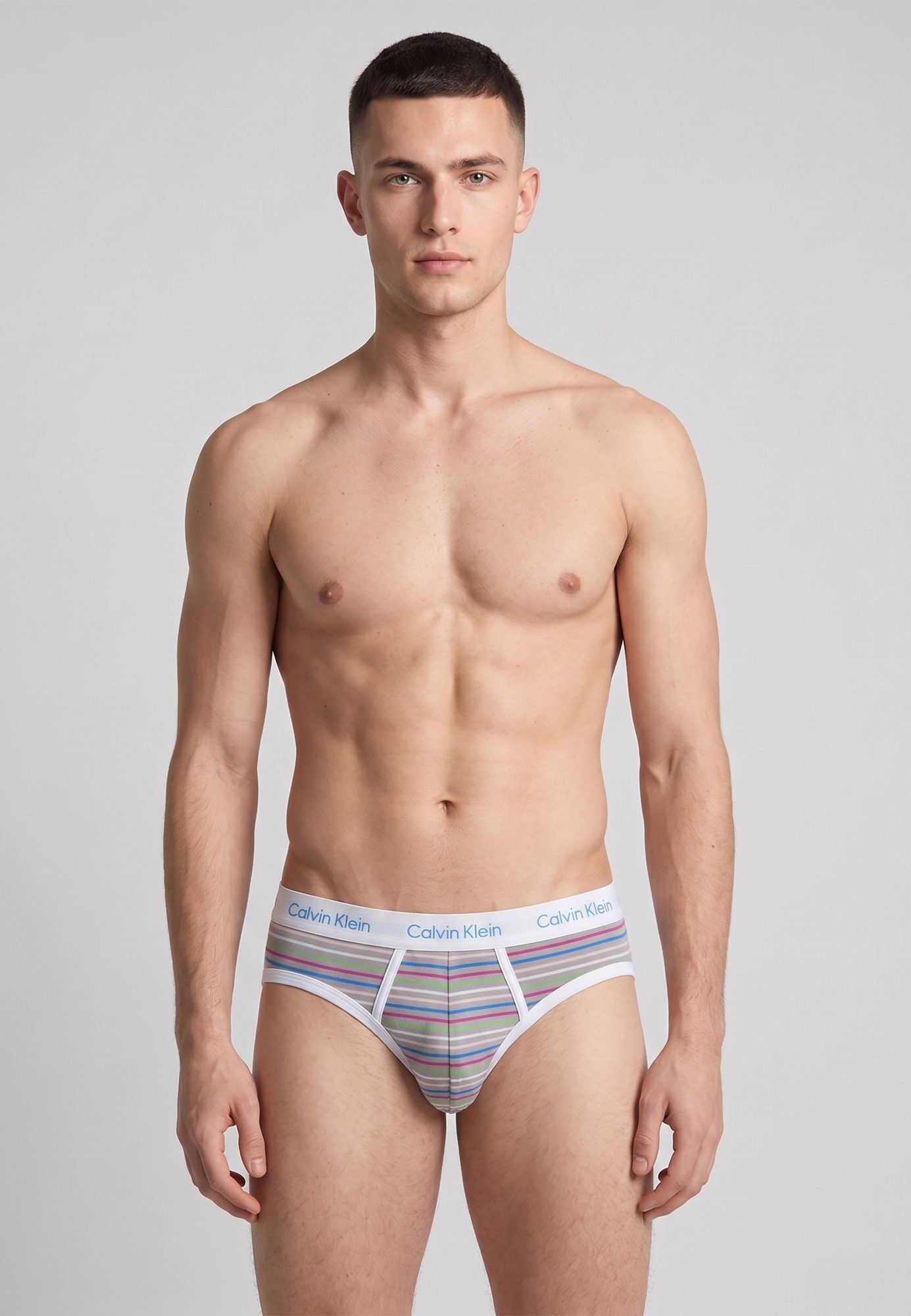 Calvin Klein Brief — blanc ceinture multicolore — sous-vêtement homme authentique