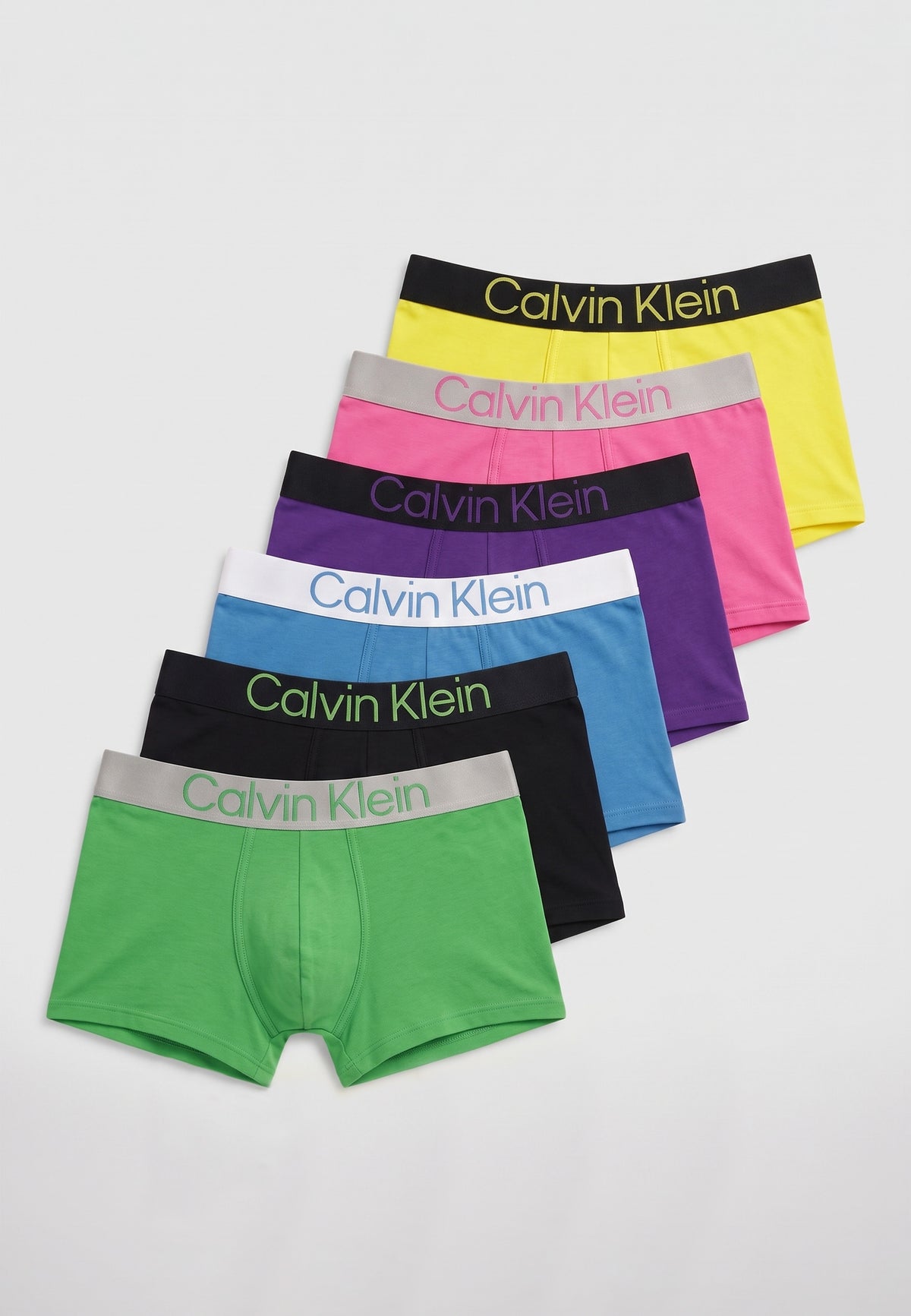 Pack de 6 boxers courts Calvin Klein — exemple d'assortiment coloré