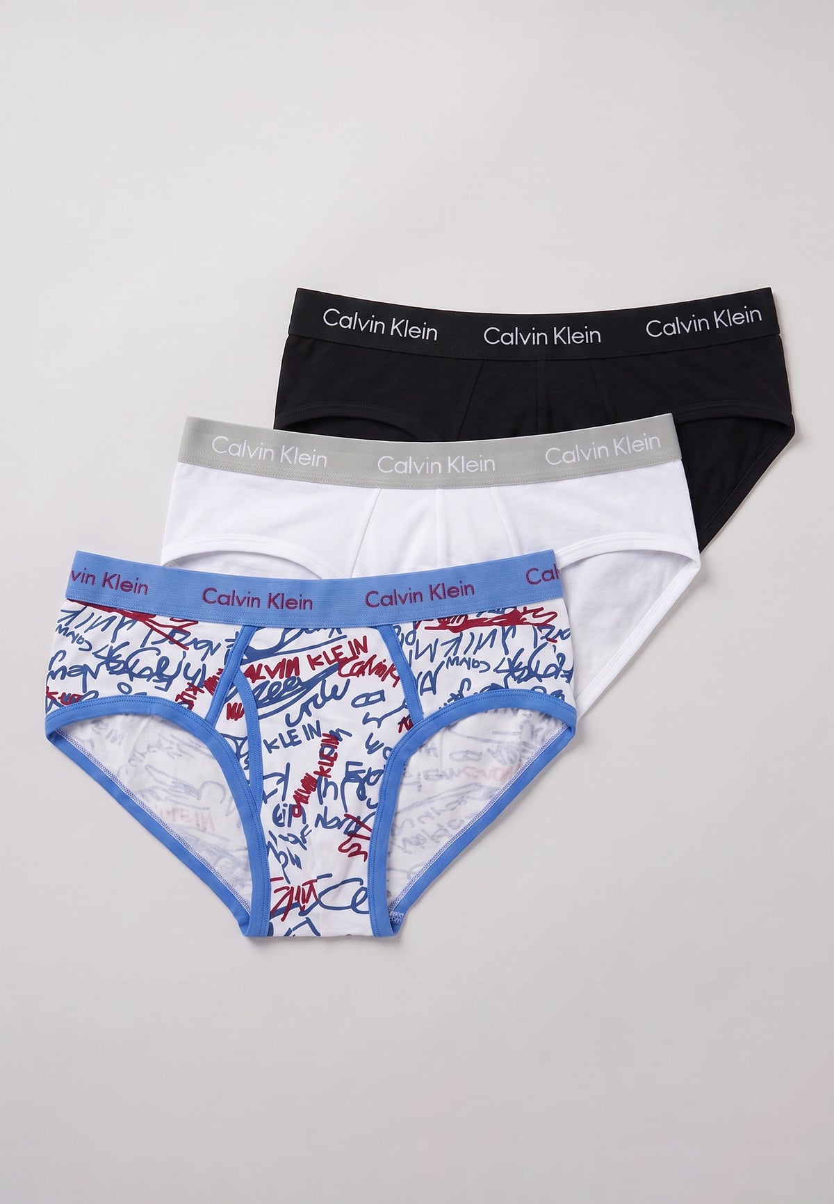 Pack de 3 slips Calvin Klein — exemple d'assortiment